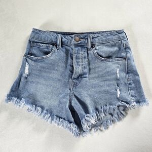tgla▪️Button Fly Frayed Hem Light Denim Jean Shorts